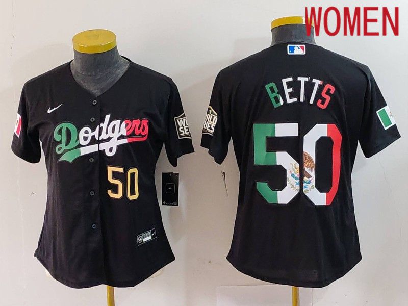 Women Los Angeles Dodgers 50 Betts Black Fashion Nike 2024 MLB Jersey style 7244